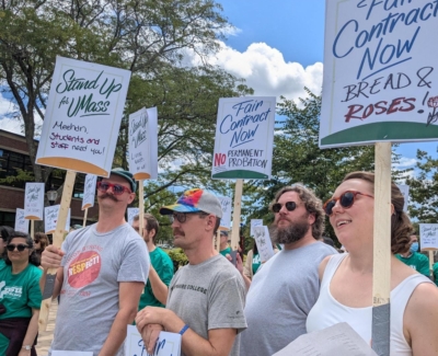 USA members (l-r: Chris Weeks, Casey Krone, John Folliard, Andrea Lydick) join their PSU colleagues at a move-in day rally.