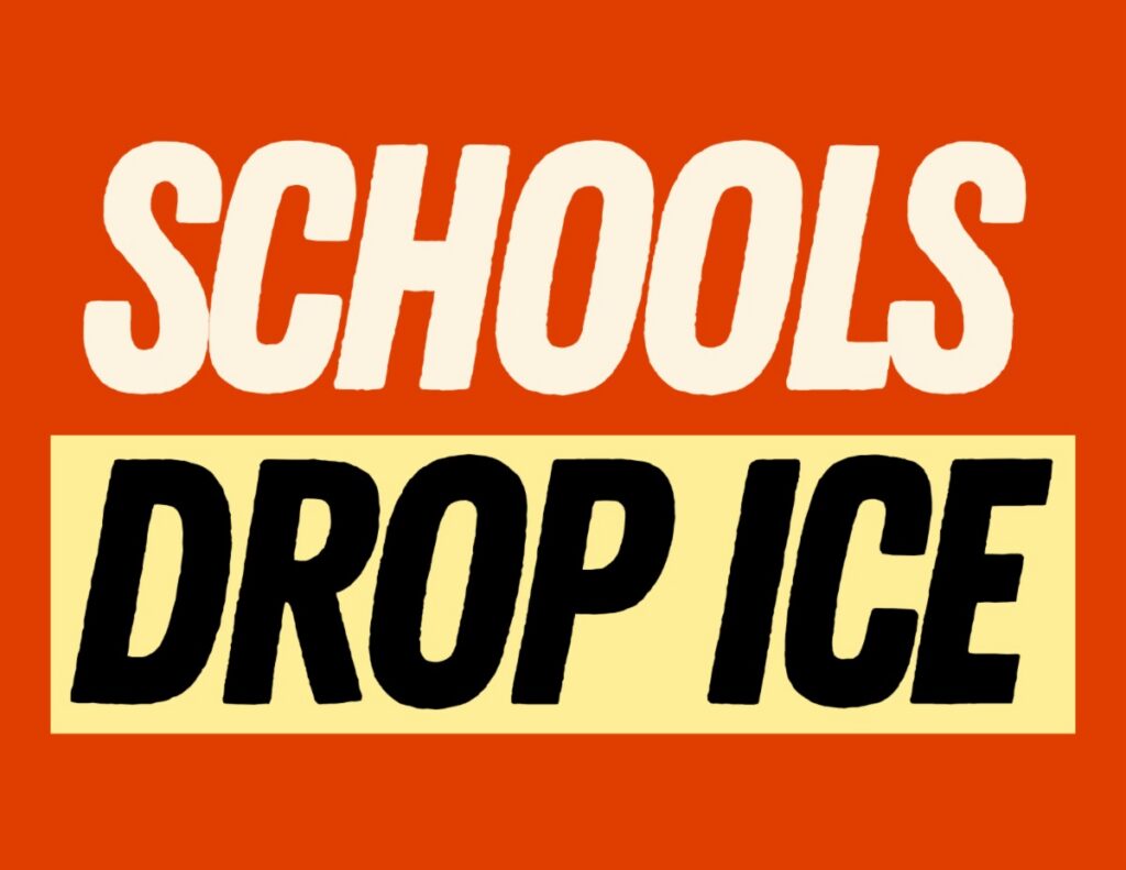 Graphic with read background, Schools Drop Ice